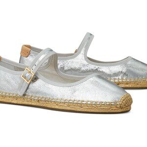 TORY BURCH MARY JANE ESPADRILLE, SILVER, US 10.5, NIB